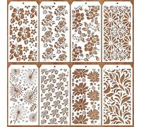 JSRQT 8 Pièces Pochoir pour Bordure de Fleurs,Modèles de Pochoir Fleur, Gâteau Pochoirs de Dessin de Peinture pour DIY Décor, Pierre, Art Mural, Toile, Meubles en Bois 4,7 x 9,45”