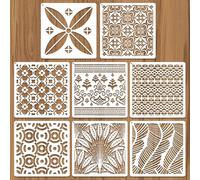 JSRQT 8 Pièces Pochoirs de Textures Assortis, Modèles de Décoration Mandala Géométrique pour Peinture, Kit de Pochoirs en Plastique Réutilisables pour Meubles Sol Toile Bois Verre, 20×20 cm