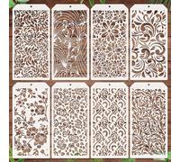 JSRQT 8 Pièces Pochoirs pour Bordure de Fleurs,Pochoirs de Peinture de fleur,Pochoir de Dessin,Dotting Stencils Pour DIY Décor, Aérographe, Pierre, Art Mural, Toile, Meubles en Bois 4,7 x 9,45”