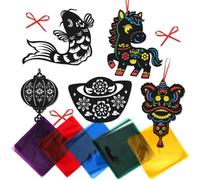 JSRQT Cellophane Colorée Decoration Nouvel an Chinois 2026 Papier Vitrail Cheval Nouvel an Chinois Papier Transparent Emballage Soie Emballage pour Enfants DIY Crafts Kit de Décoration en Verre Teinté