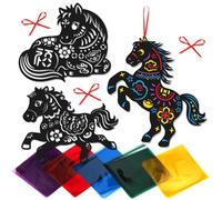 JSRQT Cellophane Colorée Decoration Nouvel an Chinois Papier Vitrail Cheval 2026 Nouvel an Chinois Papier Transparent Emballage Soie Emballage pour Enfants DIY Crafts Kit de Décoration en Verre Teinté