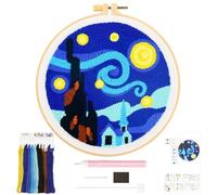 JSRQT Kit de Broderie à Aiguille Poinçonnée, Van Gogh Kit de Démarrage Punch Needle Point Croix Estampé pour Adultes Débutants, Broderie Artisanale Faite Main avec Outils, pour Décoration Intérieure