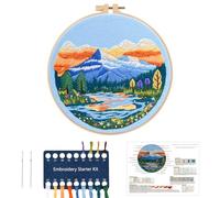 JSRQT Kit de Démarrage de Broderie pour Débutants Adultes et Enfants, Kit de Point de Croix Fait à la Main con Motif Paysage, avec Tissu Coton, Cerceau Ajustable Aiguilles et Fil