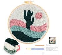 JSRQT Kit de Démarrage Punch Needle, Broderie D'Aiguille de Poinçon Kit, Crochet Broderie pour Adultes Débutants, Kits de Démarrage à Broder (Cactus du Désert)