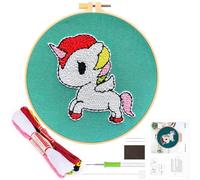 JSRQT Kit de Démarrage Punch Needle, Licorne Broderie D'Aiguille de Poinçon Kit,Kit De Crochet Broderie pour Adultes Débutants, Kits de Démarrage D'aiguilles à Broder