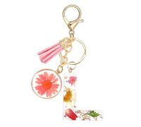 JSRQT Lettre L initiale Porte Clef en Résine Femme,Pétales Alphabet Porte-Clés Voiture Personnalisable,Keychains Fleur avec Pampille Pendentif pour Portefeuilles Sac à Main Charmes（L）
