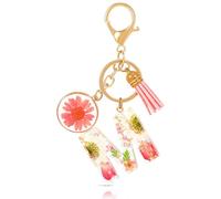 JSRQT Lettre M initiale Porte Clef en Résine Femme,Pétales Alphabet Porte-Clés Voiture Personnalisable,Keychains Fleur avec Pampille Pendentif pour Portefeuilles Sac à Main Charmes（M）