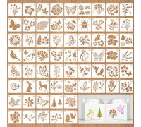 JSRQT Lot de 64 petits pochoirs réutilisables pour travaux manuels, fleurs, papillons, oiseaux, nature, peinture, dessin, loisirs créatifs, journal, scrapbooking, bois, mur, décoration d'intérieur