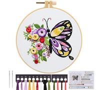 JSRQT Papillons Broderie Starter Kits,DIY Point de Croix Kit de Démarrage de Broderie,Embroidery Starter Kit pour Débutant