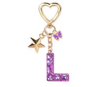 JSRQT Porte Clef Personnalisable Violet Pendentif Papillon L Porte-Clés Bijoux de Sac Porte Clé Original Personnalisables pour Fille Femme Cadeaux Initiale Lettres Keychain en Résine pour Sac à Main