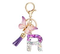 JSRQT Porte-clés Lettre Initiale R, Porte-clés Alphabet en Résine Violettes pour Femme Filles avec Pendentif Papillon et Pompon, Nom Porte-clés Initiale Letter Keyring pour Sac à Main Sac à Dos Charme