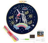 JSRQT Punch Needle Broderie Kit, Débutant, Broderie D'Aiguille de Poinçon Kit avec Tissu Fils Cerceaux à Broder pour Aiguille à Pincer (Licorne)