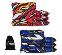 JST GAMEZ Lot de 8 sacs de cornhole professionnels - Bâton et glissière double face (daim/tissé) - Rempli de résine de qualité supérieure - Poids et taille réglementaires (15,2 x 15,2 cm, 453,6 g