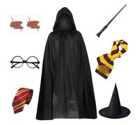 JSTHHTT 12 Pcs Costume de Magicien Enfant, Costume Magicien Kit, Baguette Magique, Ensemble de Halloween Deguisement Cape, Kit d'accessoires Déguisement pour Halloween Fête Carnaval Part