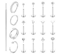 JSTHHTT 17 Pcs 20G (0,8 mm) Piercing Helix Tragus Boucles d'Oreilles Femme Hypoallergéniques Piercing Bijoux Chirurgical Petits Piercings Nez Stud Oreille Helix Conch Piercings 6/7/8 MM, Argent