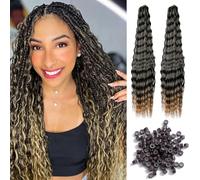 JSTHHTT 2 Packs 24inch Deep Twist cheveux Hair Extensions, Water Wave Crochet Hair, Tissage Cheveux Naturels, Bouclé Naturel Noir, Wavy Crochet Braids With Curly Hair, for Black Women (Pente)