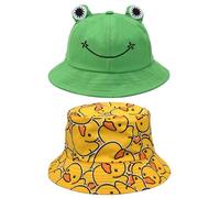 JSTHHTT 2 Pcs Chapeau de pêcheur, Bob Chapeau Bucket Hat Unisexe, Chapeaux de Visière, Réversible, Bob Grenouille, Chapeau De Seau Anti-UV pour Femme Homme