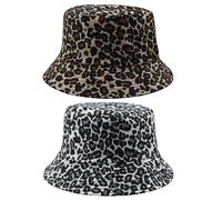 JSTHHTT 2 Pièces Chapeaux de Seau avec Léopard, Réversible Seau Chapeau, Imprimé Léopard Pêche Chapeau, pour Hommes et Femmes, Vacances, Randonnée, Camping, Shopping