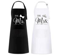 JSTHHTT 2 Pièces Mr. & Mrs. Tablier, Tablier Cuisine, Tablier Cuisine Homme, Tablier de Cuisine Femme, Reglable Tablier avec 1 Poche, pour Anniversaire Mariage, Saint Valentin (Noir & Blanc)