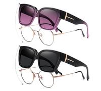 JSTHHTT 2Pcs Surlunettes de Soleil Polarisées pour Homme et Femme, Lunettes de Soleil Tendance Carrées Unisexe, pour Conduite, Cyclisme, Sport et Loisirs Protection UV400