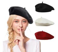 JSTHHTT 3 Pièces Béret Gavroche Femme, Chapeau Français en Laine Classique pour Automne Printemps Hiver, Béret Basque Adulte, Déguisement