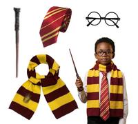 JSTHHTT 4 Pcs Costume Magicien Kit, Costume de Magicien Enfant Adultes, Baguette Magique, Écharpe et Cravate Accessoires, Kit d'accessoires Déguisement pour Halloween Fête Carnaval Part