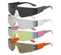 JSTHHTT 4 pièces Lunettes de Fête, Lunettes de Soleil Y2k, Lunettes de Soleil Futuristes, Sans Monture, pour Fête Décorations, Anniversairet, Noël Party, Soirée de Folie, Rave, Cosplay