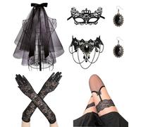 JSTHHTT 6 Pièces Accessoire Année 1920 Femme, Gatsby Costume Set, Charleston Accessoires avec Gants Longs Noirs Collier pour la Mascarade Halloween NoëL Carnaval