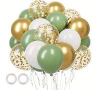 JSTHHTT 60 Pièces Ballons, Rétro Vert Blanc Or Confettis Ballons en Latex, Ballons Vert et Blanc Setet 1 Rubans, pour la Decoration Anniversaire, Mariage, Se réunir, 10 Pouce Ballons Latex