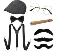 JSTHHTT 8Pcs Accessoire Annee 1920 Homme, Great Gatsby Gangster Costume, Années 1920 Hommes Accessoires Gatsby Costume Gangster Deguisement, Chapeau Panama, pour Cosplay Carnaval