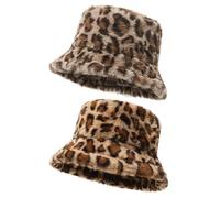 JSTHHTT Bob en Fourrure Chaude d'Hiver, Chapeau de Pêcheur Léopard en Fausse Fourrure, Style Seau - Accessoire Confortable et Douillet
