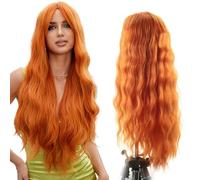 JSTHHTT Longue Perruque OnduléE De Couleur Orange Gingembre Pour Femmes Et Filles, 65cm Gingembre Long BoucléEs OnduléEs Perruques, Cheveux Long Pour Vie Quotidienne FêTe Halloween Costume