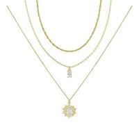 JSTHHTT Parure Collier en Or pour Femme - Chaine à Vagues et Torsade avec Pendentif en Zircone Goutte - Superposable 3 Pièces