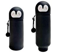 JSTHHTT Trousse Ecole 2 en 1 en Silicone Souple, Fermeture Éclair en Silicone, Kawaii Étui École, pour L'éCole, Le Bureau, Cadeau pour Garçons et Filles (Pingouin Noir)