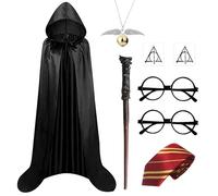 JSTHHTT Zauberer Kostüm, Zauberer Umhang Kostüm set, Magier Robe, Zauberer Krawatte Brille Kostüm, Halloween Wizard Costume for Cosplay, Carnival, Fancy Dress