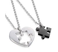 Jstyle Bijoux Acier Inoxydable Collier Femme/Homme pour Les Amoureux Meilleure Amie Collier Cœur Amour Puzzle Pendentif Couple 55 cm