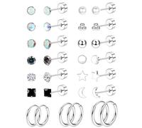 Jstyle Hypoallergenic Flat Back Stud Earrings for Women Men Surgical Stainless Steel Earrings for Sensitive Ears Small Flatback Stud Hoop Earrings Cartilage Earring Set Multiple Piercing Silver Tone