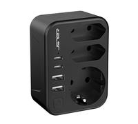 JSVER Adaptateur de Voyage pour Le Royaume-Uni avec 1 Prise Schuko+2 Prises Européennes,4 USB Ports Prise Type-G 3680 W Compatible avec Le Royaume-Uni,l'Irlande,la Malaisie,Singapour,Hong Kong(Noir)