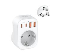 JSVER Adaptateur Prise Afrique du Sud,5 en 1 Adaptateur Voyage France vers Afrique du Sud avec 2 USB A et 2 Type C(PD 20W) Adaptateur Type M pour Namibie,Swaziland,Lesotho et Bhoutan(Blanc)