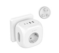 JSVER Adaptateur Prise Inde, Cube Connecteur Voyage France vers Inde Népal avec 2 USB A et 2 Type C(17W) et 3 Prise,Type D pour Sri Lanka, Katar, Niger, Liban, Ghana, Myanmar, Sénégal(Blanc)