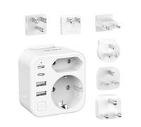 JSVER Adaptateur Prise Universelle,Adaptateur de Voyagevers USA/UK/Europe,Adaptateur International de Type A/C/B/G/I/M avec 4 Ports USB et Interrupteur,Adaptateur de Prise pour Canada,Australie(Blanc)