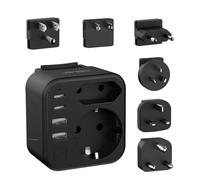 JSVER Adaptateur Prise Universelle, Adaptateur International de Type A/G/B/C/I/M avec 4 Ports USB C et Interrupteur, Adaptateur de Prise pour USA, Canada,Australie, Mexique(Noir)