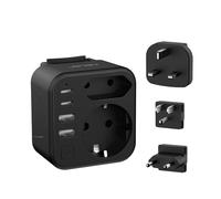 JSVER Adaptateur Universel avec 2 Prises Secteur, Adaptateur de Voyagevers USA/UK/Europe,Adaptateur International de Type C/G/B avec 4 Ports USB, Adaptateur de Prise pour Canada,Singapore,HK(Noir)