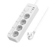 JSVER Bloc Multiprise USB avec 4 Prises Interrupteur Individuel,Multiprise avec 4 Ports USB Chargeur(2 USB A+2 USB C) Prise Multi Electrique pour la Maison Le Bureau ou la Cuisine,2M-Blanco