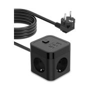 JSVER Cube Multiprise 5M Parasurtenseurs USB 3 Prises avec 3 Ports USB Chargeur de Voyage avec Interrupteur 3680W 16A,Cable 5m pour Smartphone Tablette- Noir
