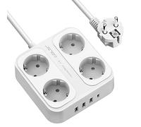 JSVER Multiprise, Multi Prises Électriques à 4 Prises et 4 Ports USB (3680W/16A), Bloc Multiprise avec 3 Ports USB A+1 Ports USB C Câble 1,8M et Interrupteurs, Protection Contre Les Surcharges-Blanc