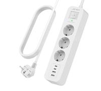 JSVER Multiprise USB C, Parafoudre et Surtension, Rallonge Electrique 4M, 3 Prises avec 4 Ports USB Chargeur de Voyage (5V3,4A), pour Smartphone, Maison, Bureau-Blanc