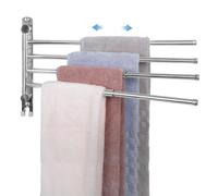JSVER Porte-Serviettes Salle de Bain, Porte Serviette Murale avec 4 Barres 180°Rotatives Sèche-Serviettes en Acier Inoxydable Extensible jusqu'à 50 cm (Argent)