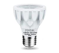 JSVSAL Lot de 1 ampoule LED PAR20 à intensité variable, 12 W AC 200 ~ 230 V, culot E26 PAR20, faisceau étroit, angle de faisceau de 24 degrés, équivalent à une ampoule halogène de 100 W (jaune doré -