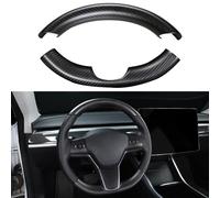 JSWAN Housse de Volant en Véritable Fibre de Carbone pour Tesla Model 3 2017 à 2023 Model Y 2020 à 2024 Housse de Volant Enveloppe de Protection pour Volant Accessoires Intérieurs (Noir Mat 2 Pièces)